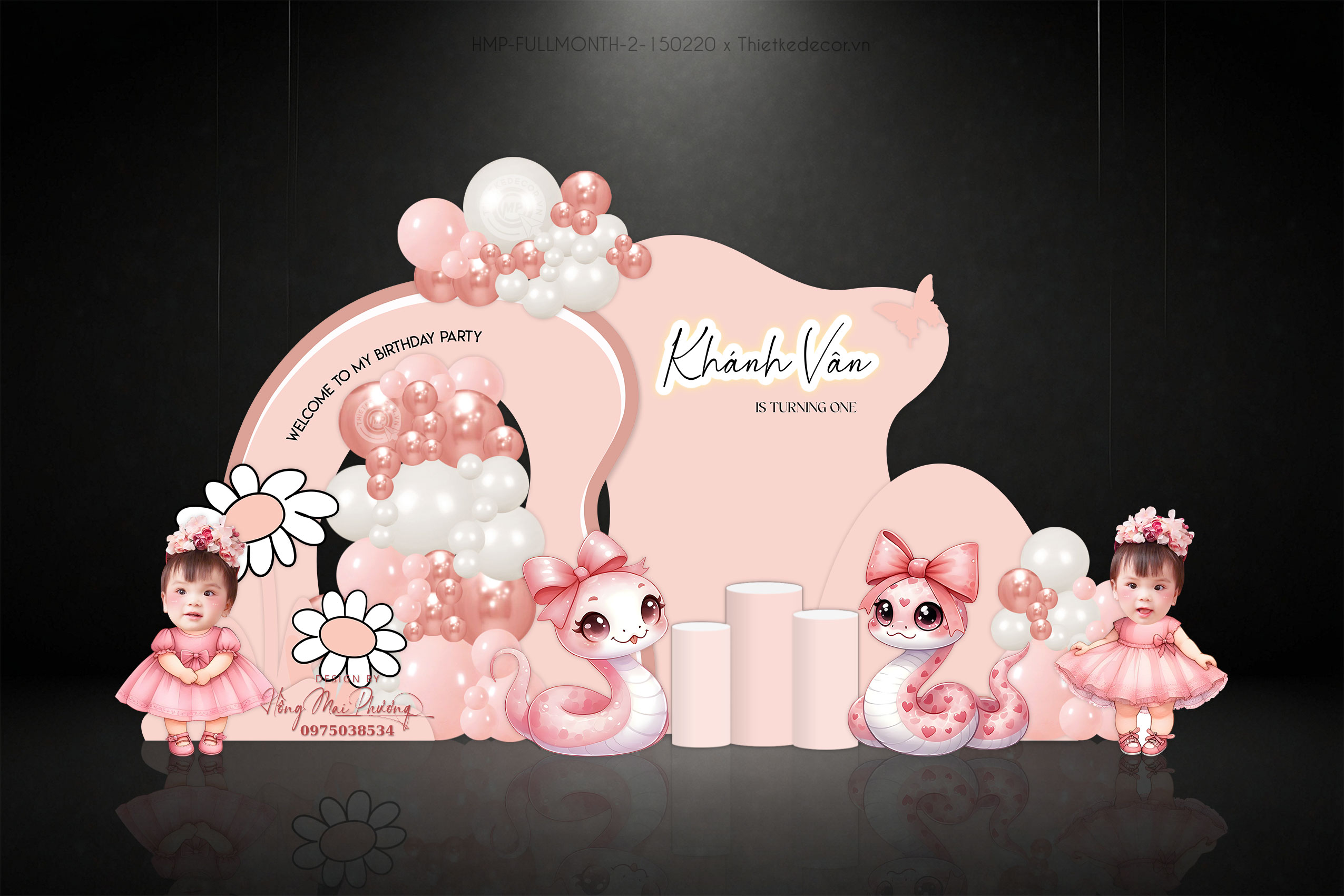 Tiệc fullmonth bé gái tuổi rắn- tỵ tone hồng cam